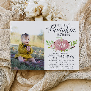 Pink Pumpkin Custom Age Birthday Party Photo Invitation