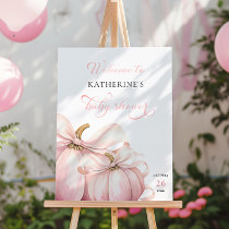 Pink Pumpkin Elegant Bow Baby Shower Welcome Sign