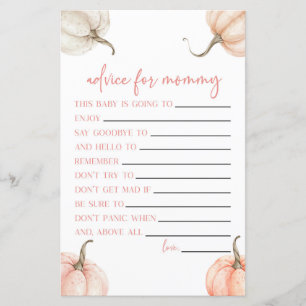 Pink Pumpkin Fall Advice Baby Shower Game Activity