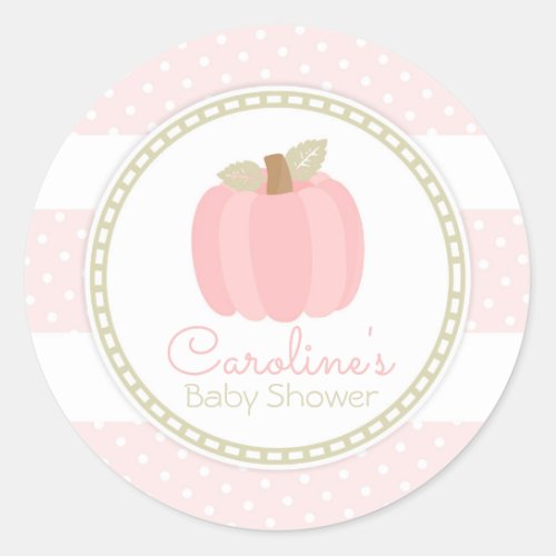 Pink Pumpkin Fall Baby Girl Shower Round Sticker