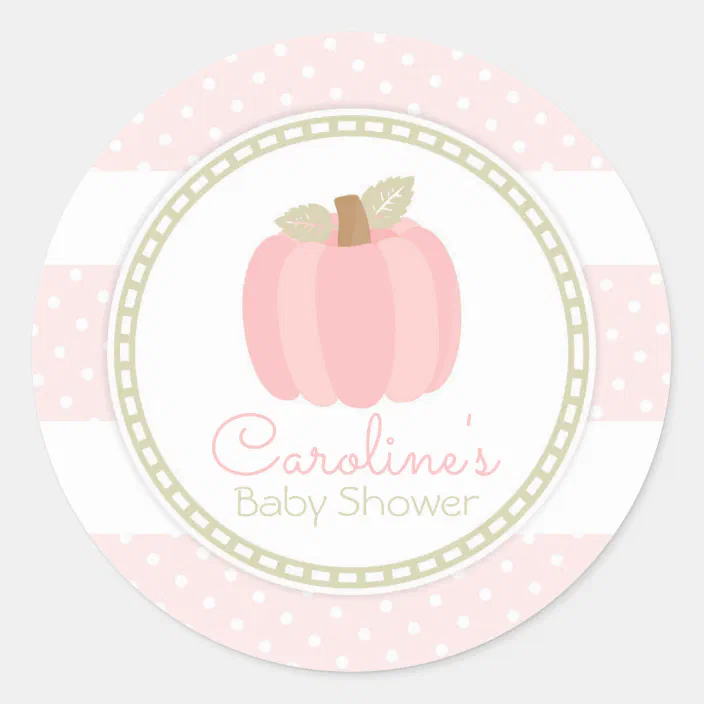 Pink Flowers and Pumpkin Baby Shower Heart Glossy Stickers