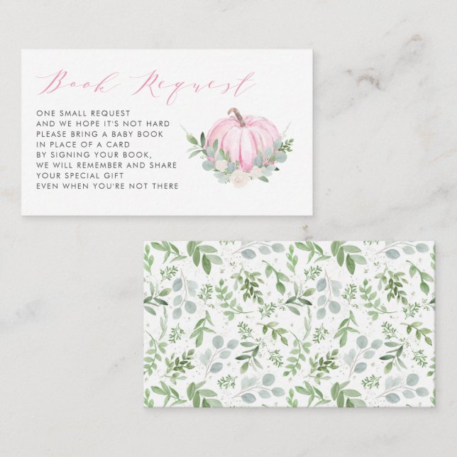 Pink Pumpkin Fall Baby Shower Book Request Card (Front/Back)