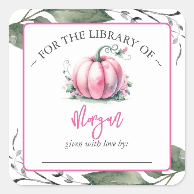 Pink Pumpkin Fall Baby Shower Bookplate (Front)
