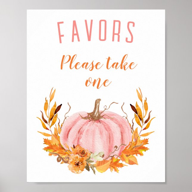 Pink Pumpkin Fall Baby Shower Favors Sign (Front)