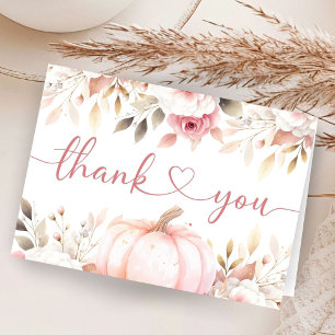 Pink Pumpkin Fall Baby Shower Folded Thank You  Card
