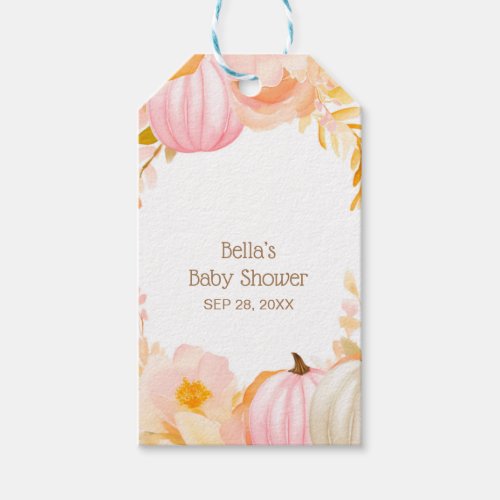Pink Pumpkin Fall Baby Shower Gift Tags