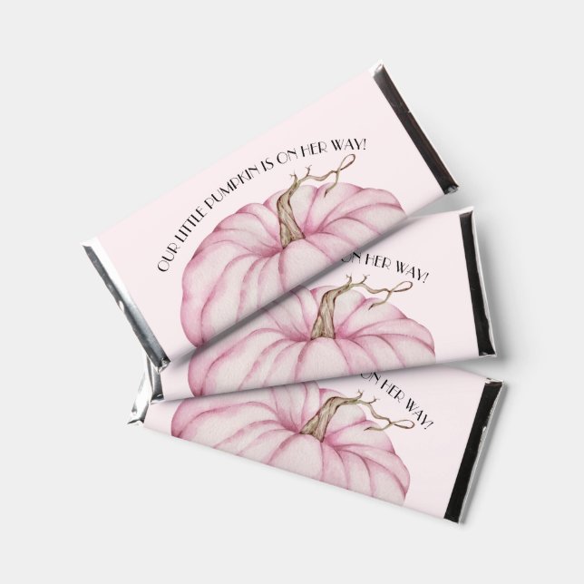 Pink Pumpkin Fall Baby Shower Hershey Bar Favors (Front)