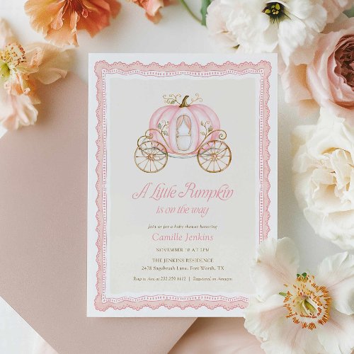 Pink Pumpkin Fall Baby Shower Invitation
