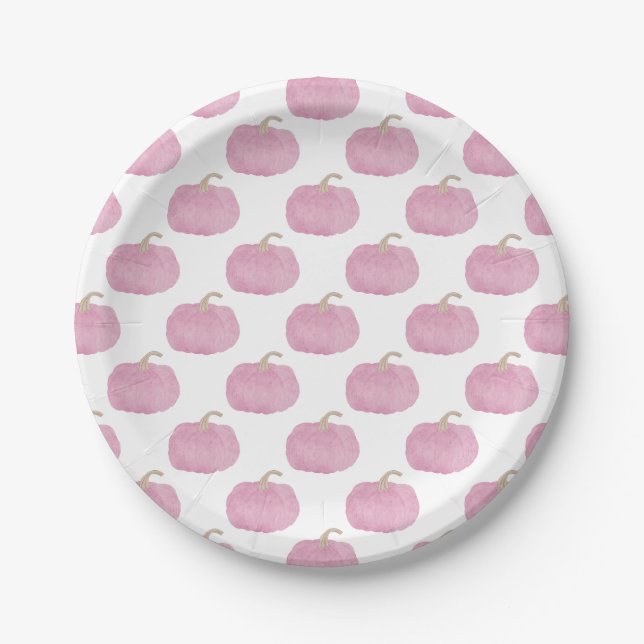 Pink Pumpkin Fall Baby Shower Paper Plates (Front)