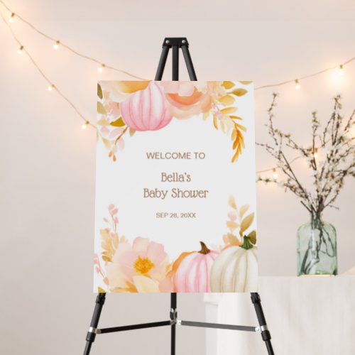Pink Pumpkin Fall Baby Shower Party Sign