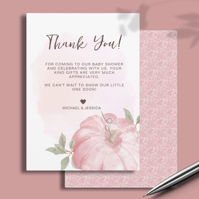 Pink Pumpkin Fall Baby Shower Thank You Card (Creator Uploaded)