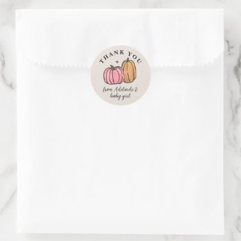Pink Pumpkin Fall Baby Shower Thank You Classic Round Sticker by 2BirdStone at Zazzle