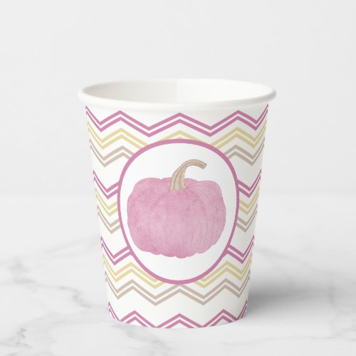 Pink Pumpkin Fall Birthday Party Paper Cups