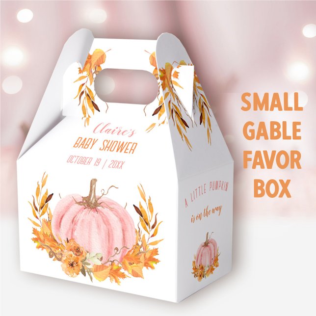 Pink Pumpkin Fall Girl Baby Shower Favor Box (Pink Pumpkin Small Gable Favor Box - You can choose from 3 sizes of these gable favor boxes
)
