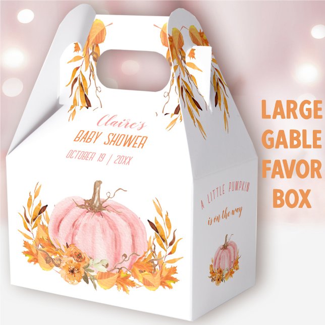 Pink Pumpkin Fall Girl Baby Shower Large Gable Favor Boxes (Pink Pumpkin Large Gable Favor Box - You can choose from 3 sizes of these gable favor boxes
)