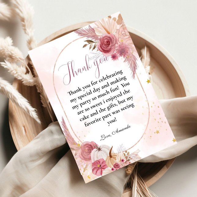 Pink Pumpkin Fall Girl Baby Shower Thank you card (Creator Uploaded)