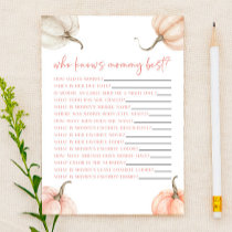 Pink Pumpkin Fall Who Knows Mommy Baby Shower Game