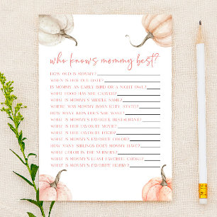 Pink Pumpkin Fall Who Knows Mommy Baby Shower Game