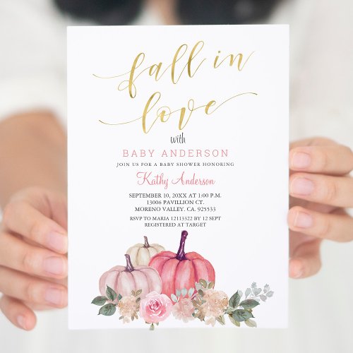 Pink Pumpkin Falling in Love Baby Shower Invitation