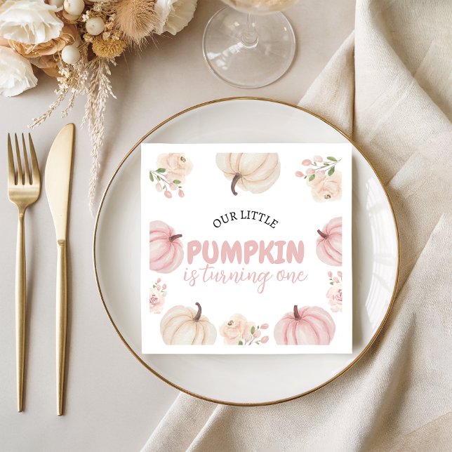 Pink Pumpkin First Birthday Napkin (Creator Uploaded)