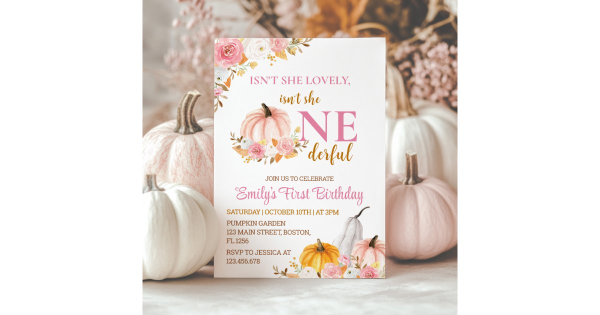 Pink Pumpkin First Onederful Birthday Invitation