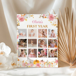 Pink Pumpkin First Year Photo Milestone Poster