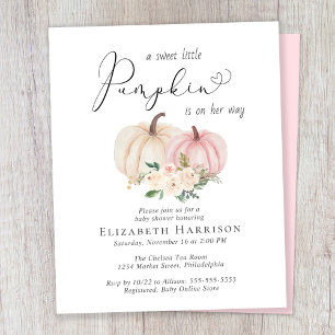 Pink Pumpkin Floral Baby Girl Shower Invitation