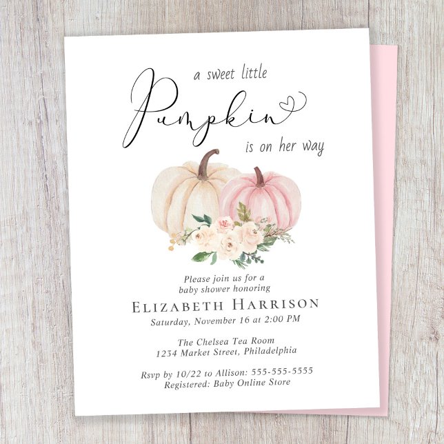 Pink Pumpkin Floral Baby Girl Shower Invitation (Creator Uploaded)