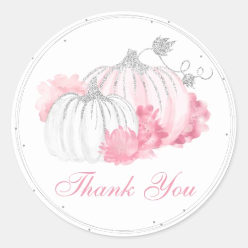 Pink Pumpkin Floral Baby Girl Shower Thank You Classic Round Sticker