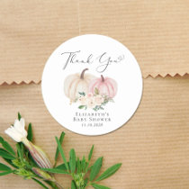 Pink Pumpkin Floral Baby Girl Shower Thank You Classic Round Sticker