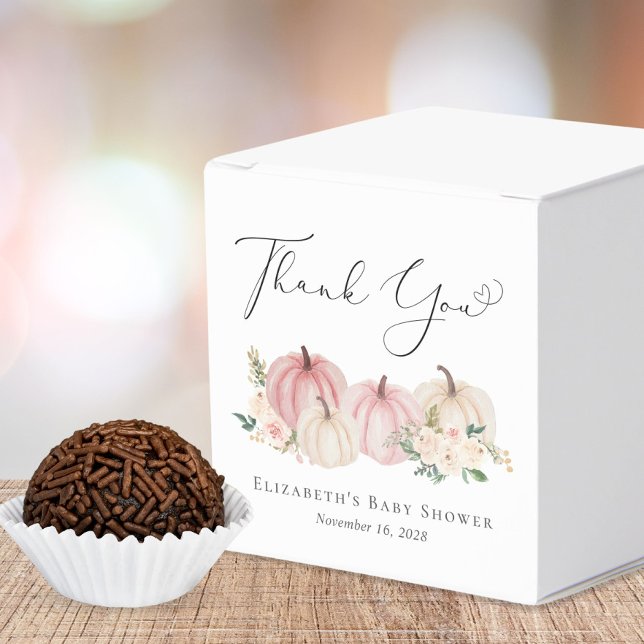 Pink Pumpkin Floral Baby Girl Shower Thank You Favor Boxes (Creator Uploaded)