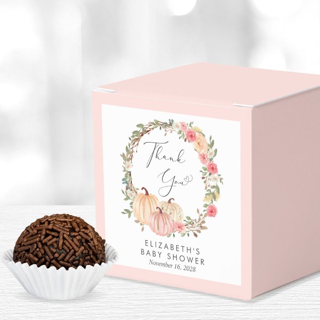 Pink Pumpkin Floral Baby Girl Shower Thank You Favor Boxes (Creator Uploaded)