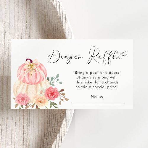 Pink Pumpkin Floral Baby Shower Diaper Raffle Enclosure Card