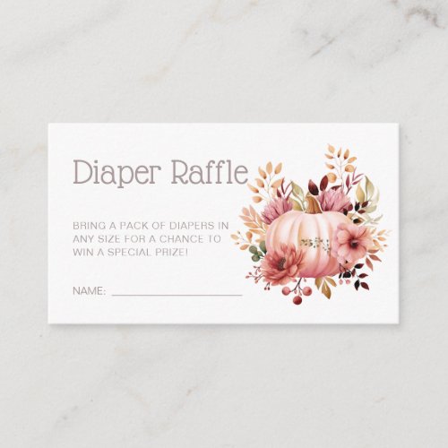 Pink Pumpkin Floral Baby Shower Diaper Raffle Enclosure Card