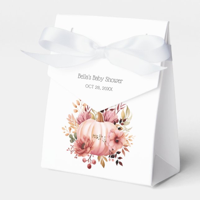 Pink Pumpkin Floral Baby Shower Favor Boxes (Front Side)