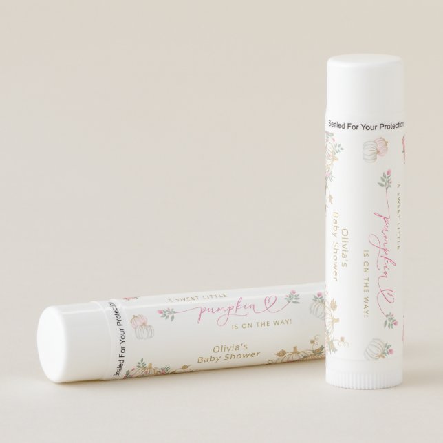 Pink Pumpkin Floral Baby Shower Favor Lip Balm (Front)