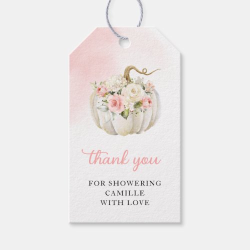 Pink Pumpkin Floral Baby Shower favor tag