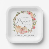 Pink Pumpkin Floral Baby Shower Paper Plates