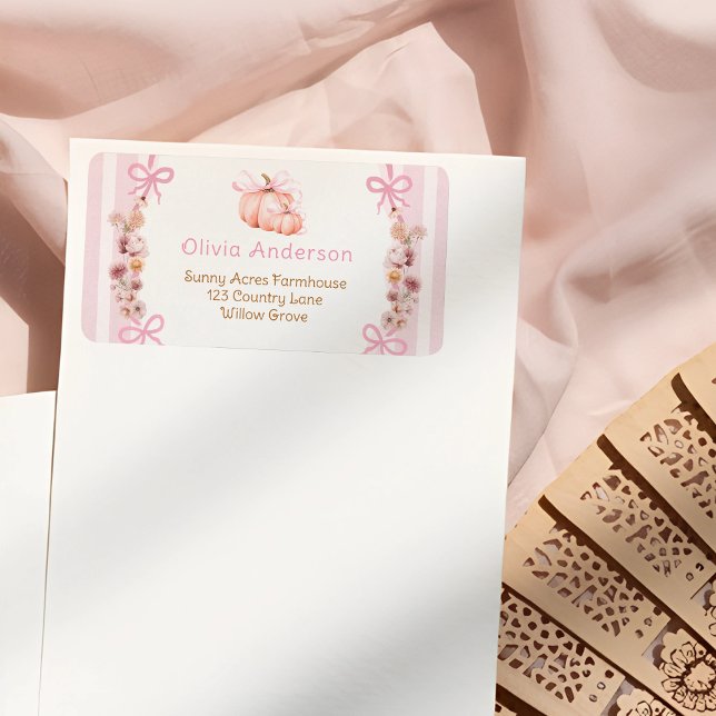 Pink Pumpkin Floral Baby Shower Return Address Label (Creator Uploaded)