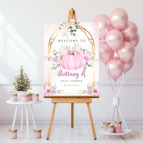 Pink Pumpkin Floral Baby Shower Welcome Sign