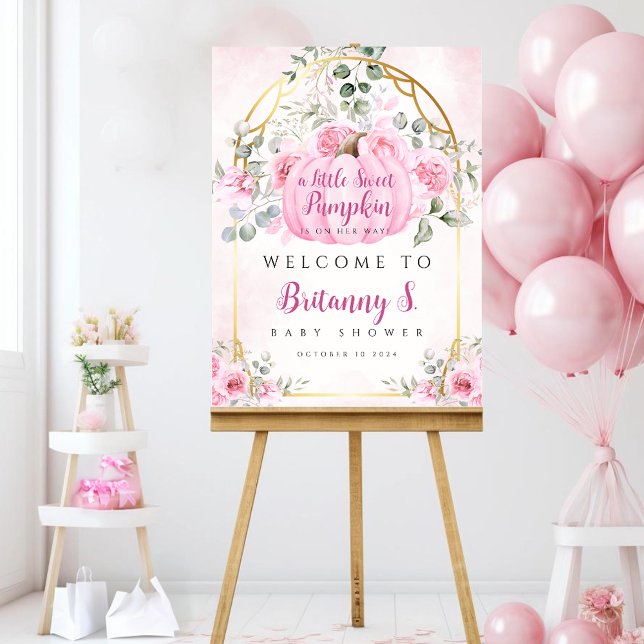 Pink Pumpkin Floral Baby Shower Welcome Sign (Creator Uploaded)