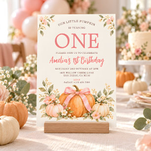 Pink Pumpkin Floral Birthday Party Invitation