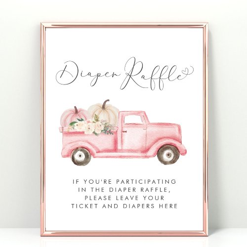 Pink Pumpkin Floral Diaper Raffle Baby Girl Shower Poster