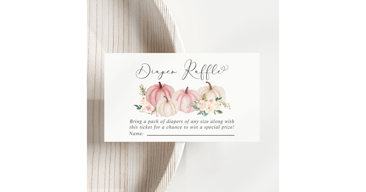 Pink Pumpkin Floral Diaper Raffle Baby Shower Enclosure Card