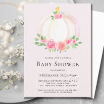Pink Pumpkin Floral Fall Baby Shower Invitation
