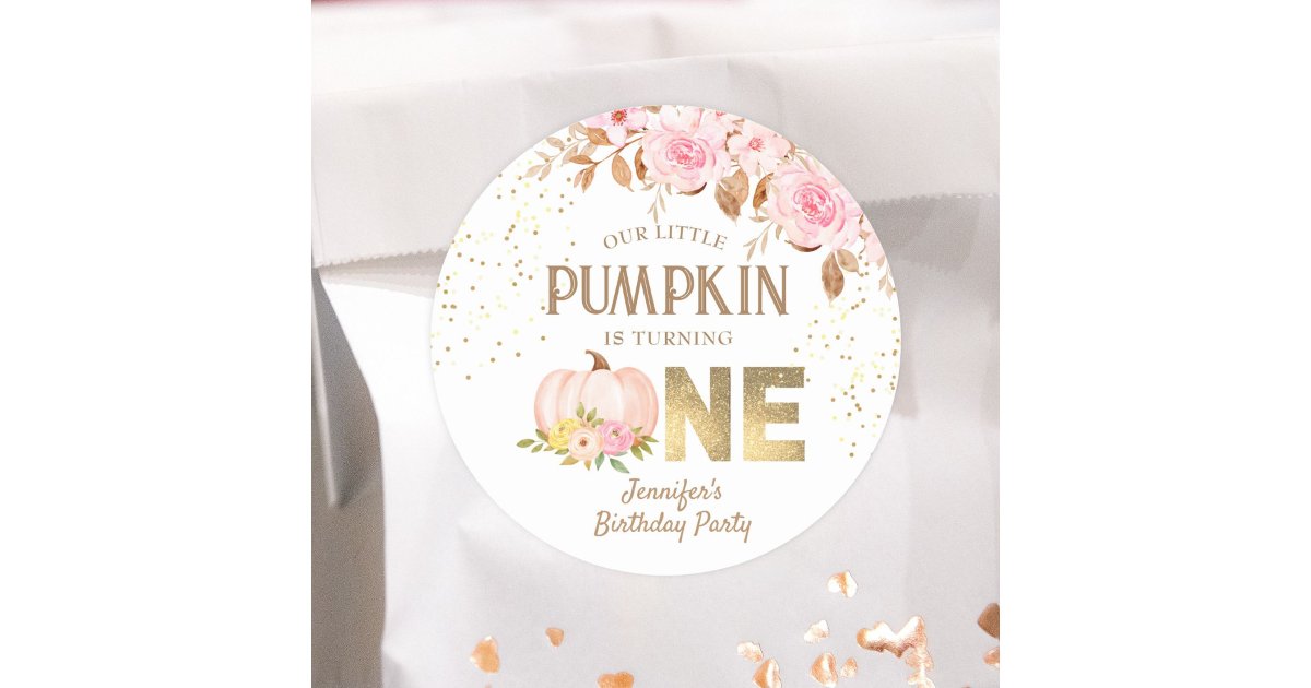 Pink Pumpkin Floral Girl 1st Birthday Classic Round Sticker | Zazzle