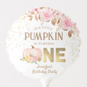Pink Pumpkin Floral Girl 1st Birthday Party Balloon