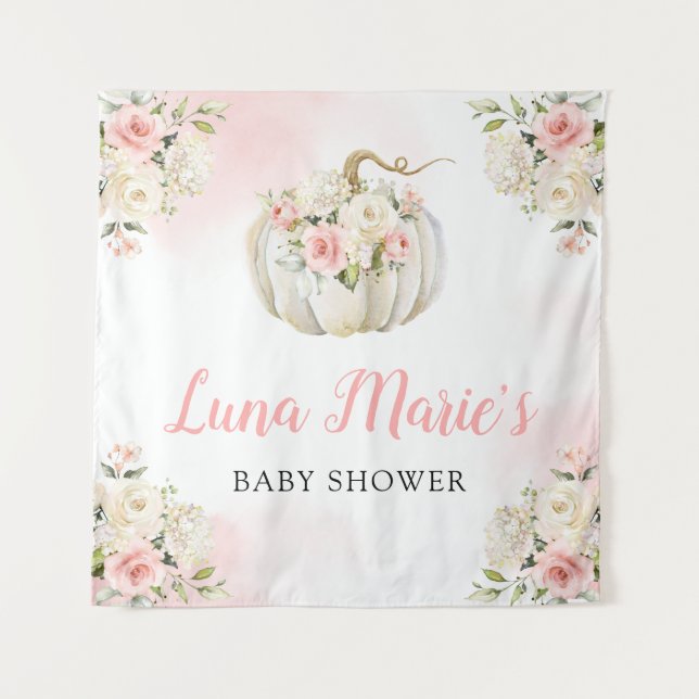 Pink Pumpkin Floral Girl Baby Shower Backdrop (Front)
