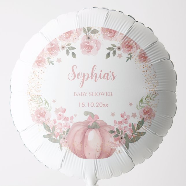 pink Pumpkin Floral Girl Baby Shower  Balloon (Front)