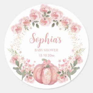 pink Pumpkin Floral Girl Baby Shower  Classic Round Sticker